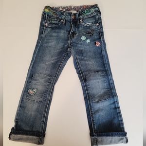 H&M Girls Boot Cut Jeans Patches Embroidered 4-5 yr